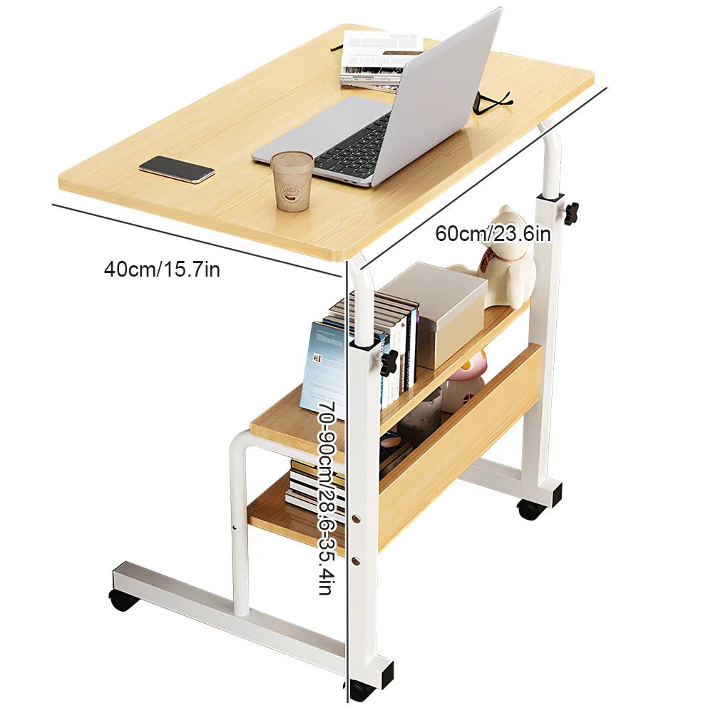 Adjustable Laptop Desk with Wheels Movable Bedside Table Liftable Computer Desk Bedroom Office Portable Study Table