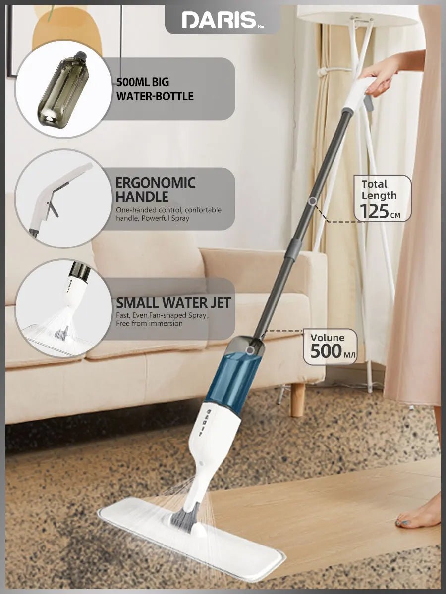 Spray Mop With Reusable Microfibers Pads 360° Rotation Floor Cleaning Mop 500ML Big Capacity Square Triangle Bottle