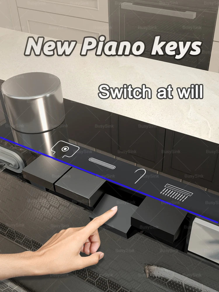 Stainless Steel Kitchen Sink With Waterfall Extra Large Single Bowl Digital Display Multifunctional Dishwashing Sinks