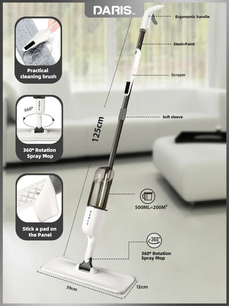 Spray Mop With Reusable Microfibers Pads 360° Rotation Floor Cleaning Mop 500ML Big Capacity Square Triangle Bottle