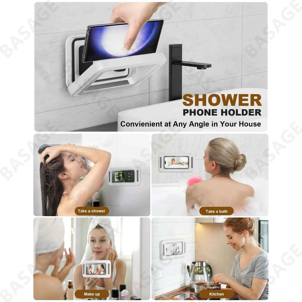 Shower Waterproof Phone Holder With Speaker - 480° Rotation