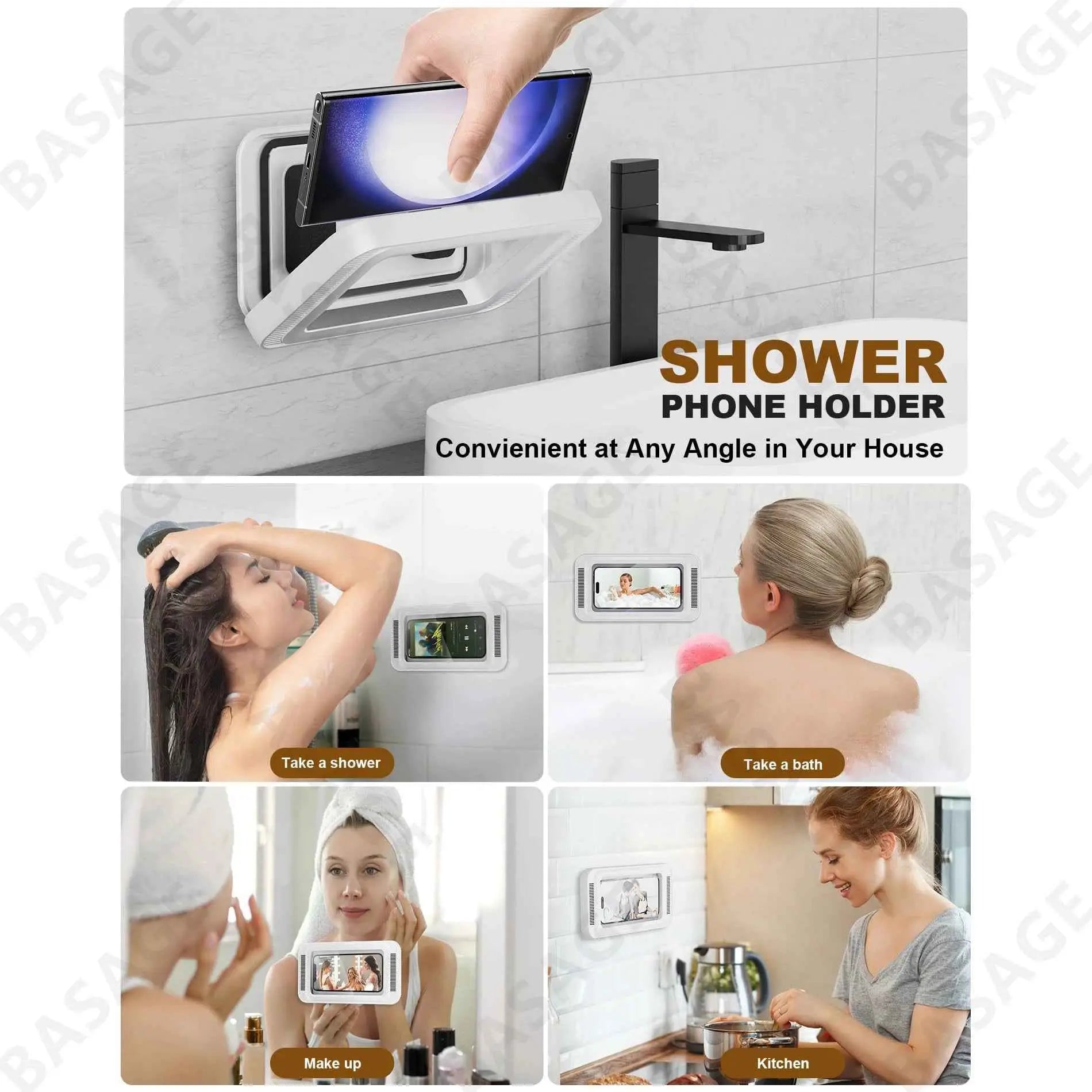 Shower Waterproof Phone Holder With Speaker - 480° Rotation