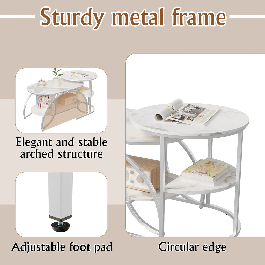 ROSAHQNDA Set of 2 Modern Coffee Tables Sofa table with 2 Layer Shelves MDF Board and Stable Metal Racks living room furniture