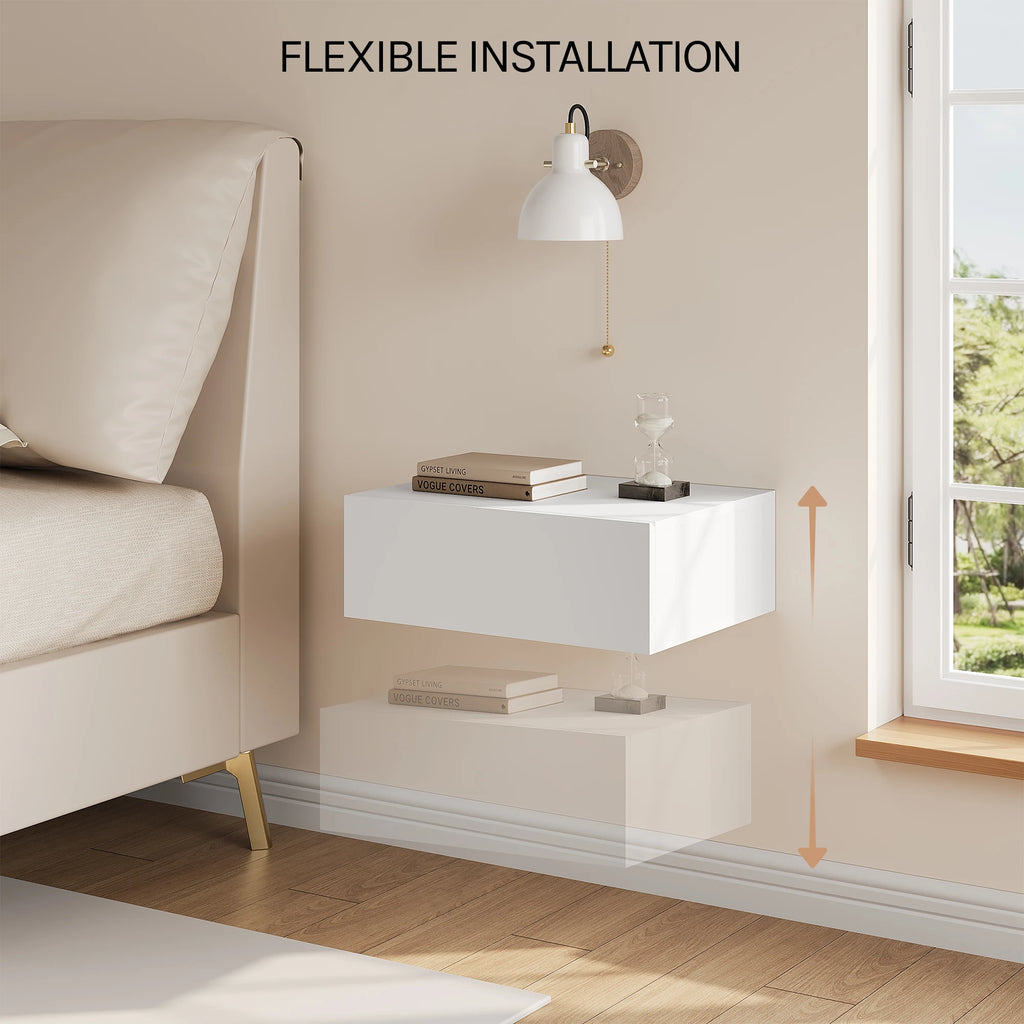 WOLTU 2PCS/Set Modern Bedroom Nightstand Hanging Bedside Table Wall Mounted Bedside Cabinet with Drawer for Living Room