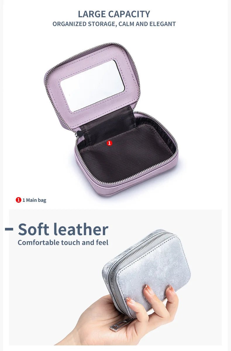 Portable Mini Leather Wallet With Mirror New Chinese Style Cow Leather Storage Bag For Coins And Earphones