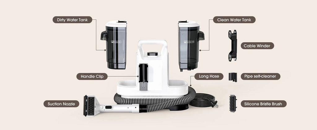 Powerful Carpet Cleaner 15kPa Lubluelu V6 w/ 1.75L Dual Tanks, 5M Cord 1.7M Hose - Deep Clean Sofa Mattress Car Seat Pet Stains