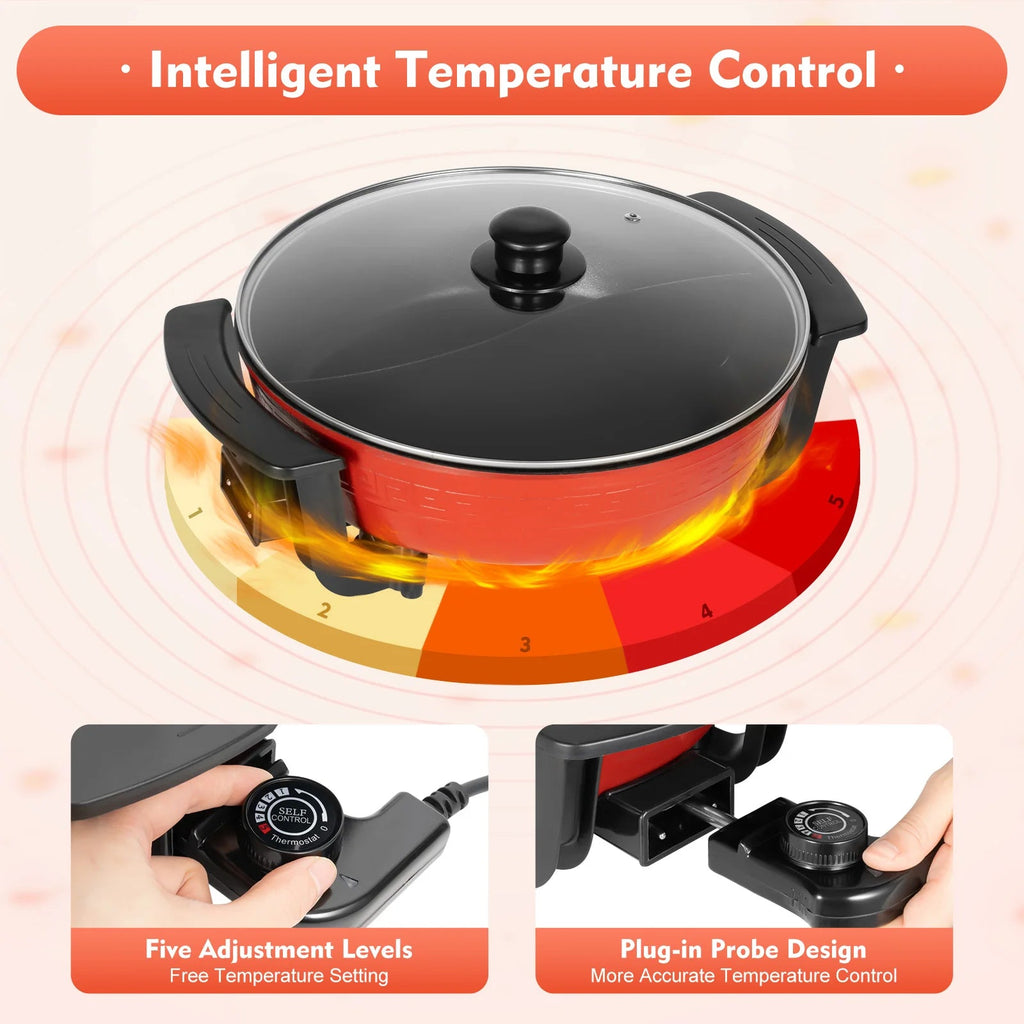 1360W Electric Hot Pot w/ 5 Temp Settings 6L Non-Stick Coating Large Capacity Skillet