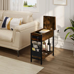 Side Table Sofa Coffee Table with Charging Station Bag Nightstand with 2 USB Ports 2 Sockets Folding Top End Table for Bedroom