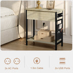 Side Table Sofa Coffee Table with Charging Station Bag Nightstand with 2 USB Ports 2 Sockets Folding Top End Table for Bedroom