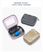 Portable Mini Leather Wallet With Mirror New Chinese Style Cow Leather Storage Bag For Coins And Earphones
