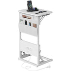 C Shape Small Laptop Table, Foldable End Desk with Power Outlets, Sofa Arm Tray Table with Storage Bag for Living Room, Bedroom