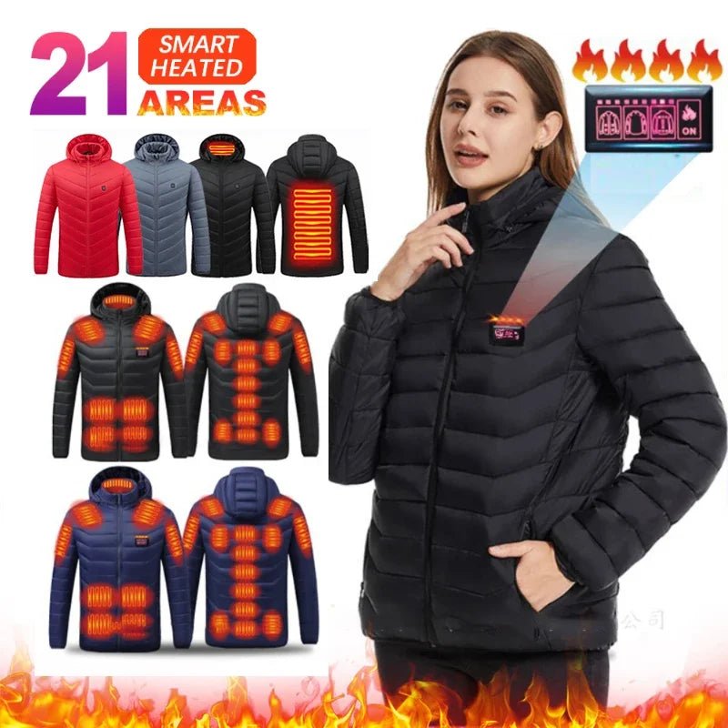 USB Self Heated Jacket Warm Coats Winter Thermal Skiing Camping Hiking Jacket