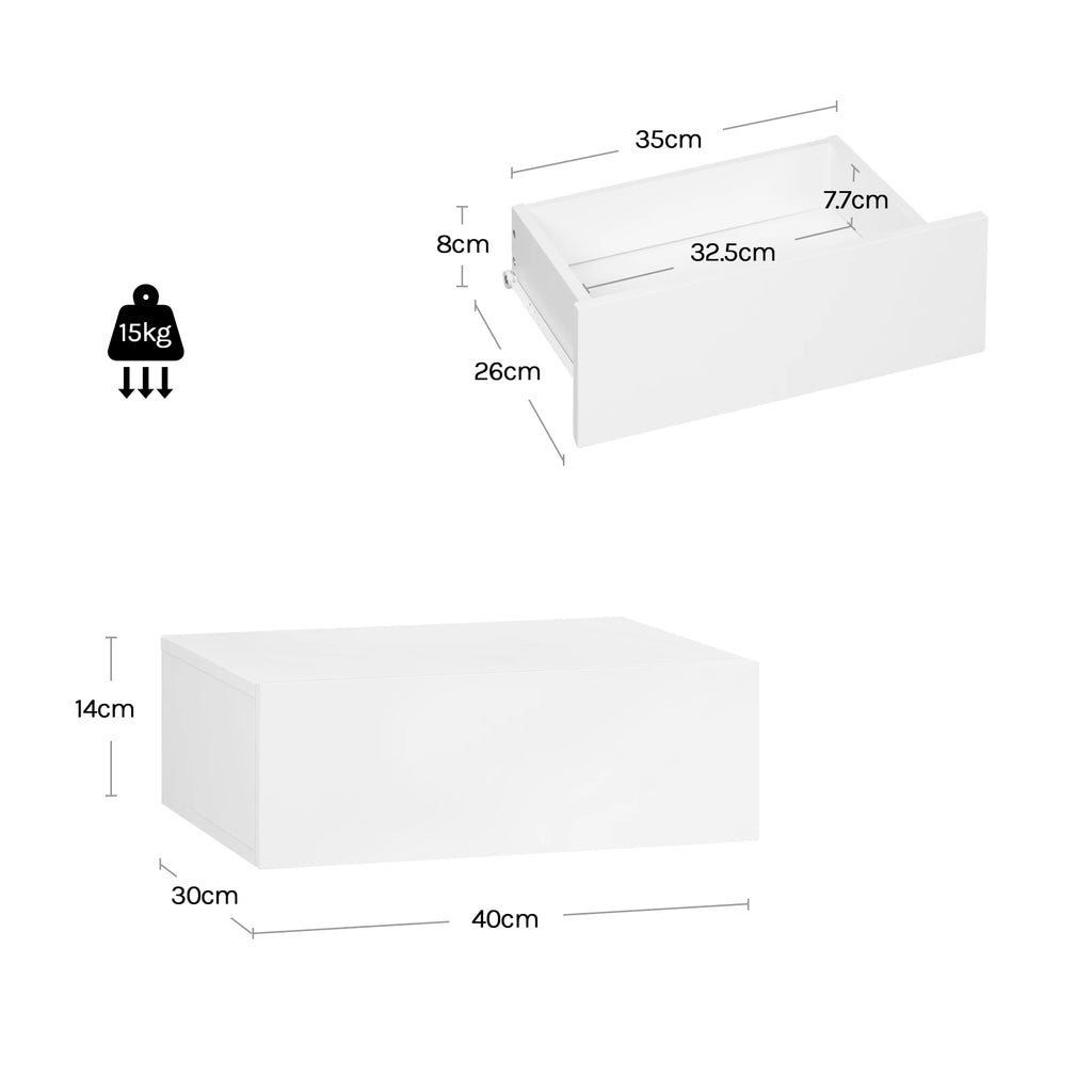 WOLTU 2PCS/Set Modern Bedroom Nightstand Hanging Bedside Table Wall Mounted Bedside Cabinet with Drawer for Living Room