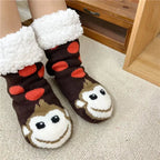 Thermal Winter Warm Slipper Socks Non Slip Grip Fluffy Fuzzy Slipper Socks Short Furry Monkey