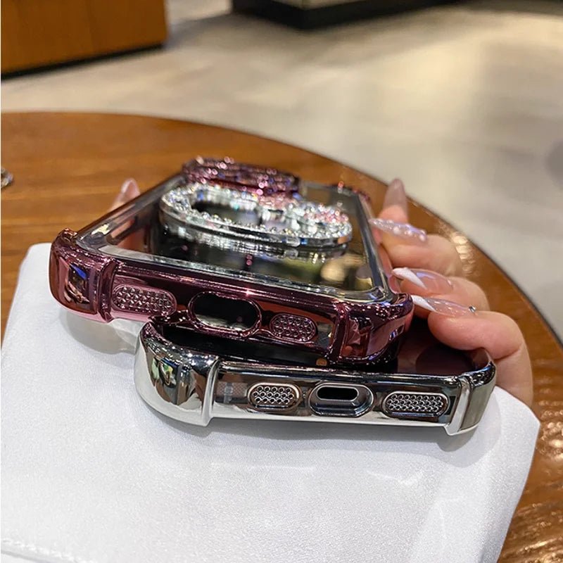 Kitty Mirror Phone Case for iPhone 17 16 Pro Max 16E 15 Plus 14 13 Mini 12 11 XS XR 7 8 SE Electroplate Shockproof Phone Case With Bracelet