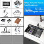 Stainless Steel Kitchen Sink With Waterfall Extra Large Single Bowl Digital Display Multifunctional Dishwashing Sinks