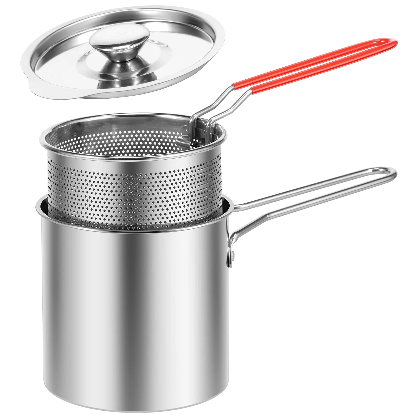 Stainless Steel Deep Fryer Pot with Basket, Lid and Pasta Strainer