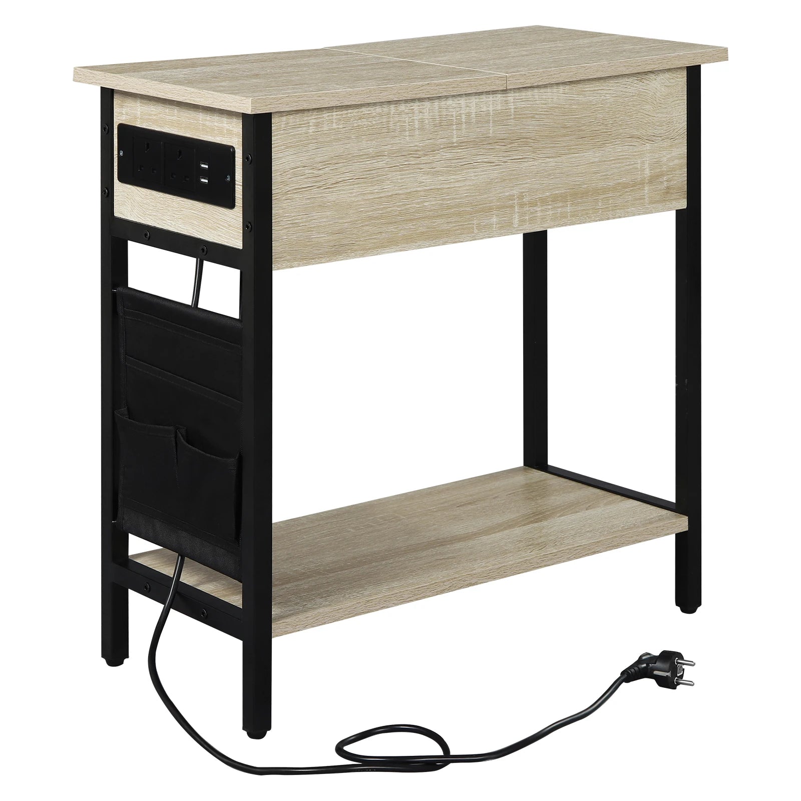 Side Table Sofa Coffee Table with Charging Station Bag Nightstand with 2 USB Ports 2 Sockets Folding Top End Table for Bedroom