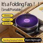 Foldable Mini Wall-Mounted Fan With Warm Night Light Rechargeable