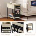 Side Table Sofa Coffee Table with Charging Station Bag Nightstand with 2 USB Ports 2 Sockets Folding Top End Table for Bedroom
