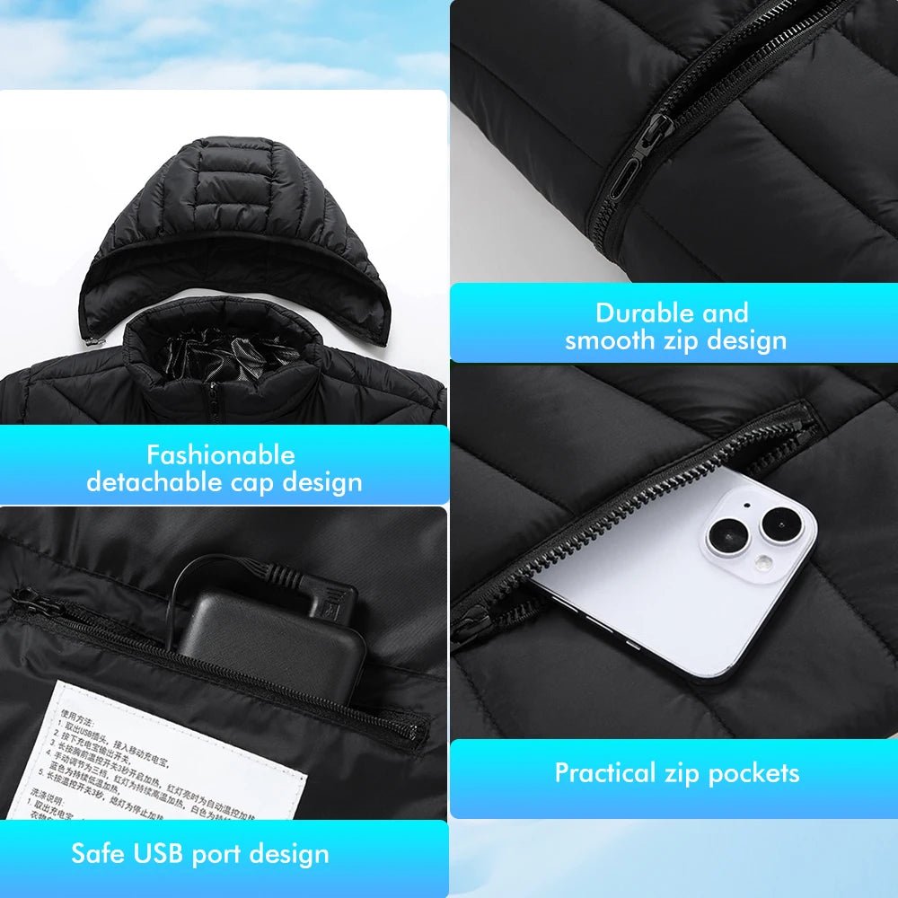 Heating Jackets Smart Thermostat Pure Color Hooded Heated Clothing Women Sportswear Heated Coat USB Heating Jacket For Camping