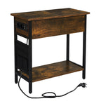 Side Table Sofa Coffee Table with Charging Station Bag Nightstand with 2 USB Ports 2 Sockets Folding Top End Table for Bedroom