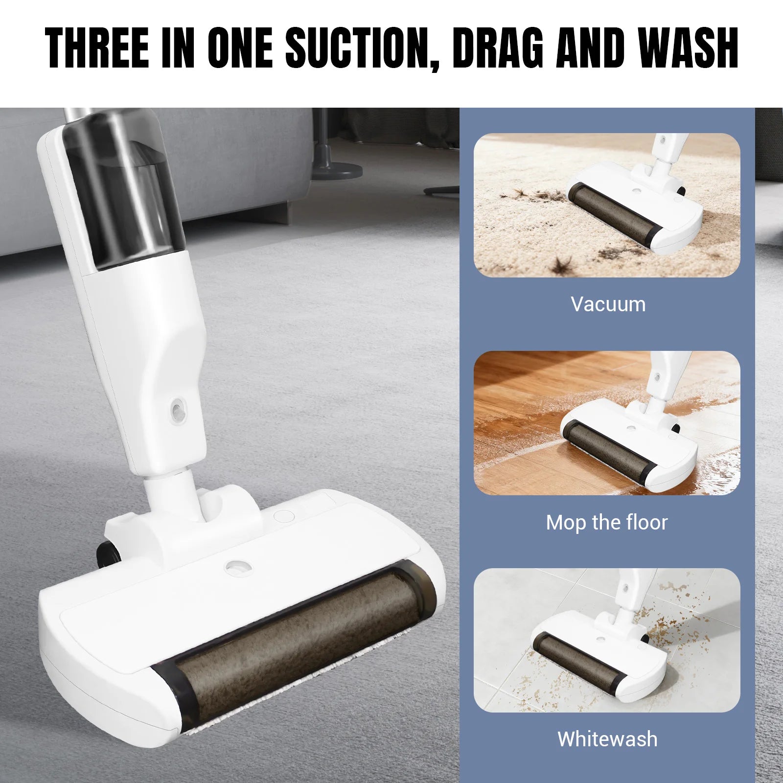3-in-1 Cordless Floor Cleaning Machine - Electric Scrubber Vacuum Mop with Blue Light Sterilization for Home Kitchen Bathroom