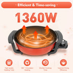 1360W Electric Hot Pot w/ 5 Temp Settings 6L Non-Stick Coating Large Capacity Skillet