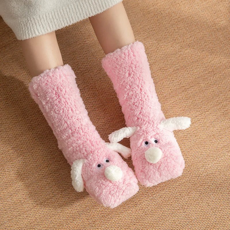 Women Non Slip Indoor Slipper Socks Fleece Lined Thick Warm Sleep Coral Velvet Home Floor Socks