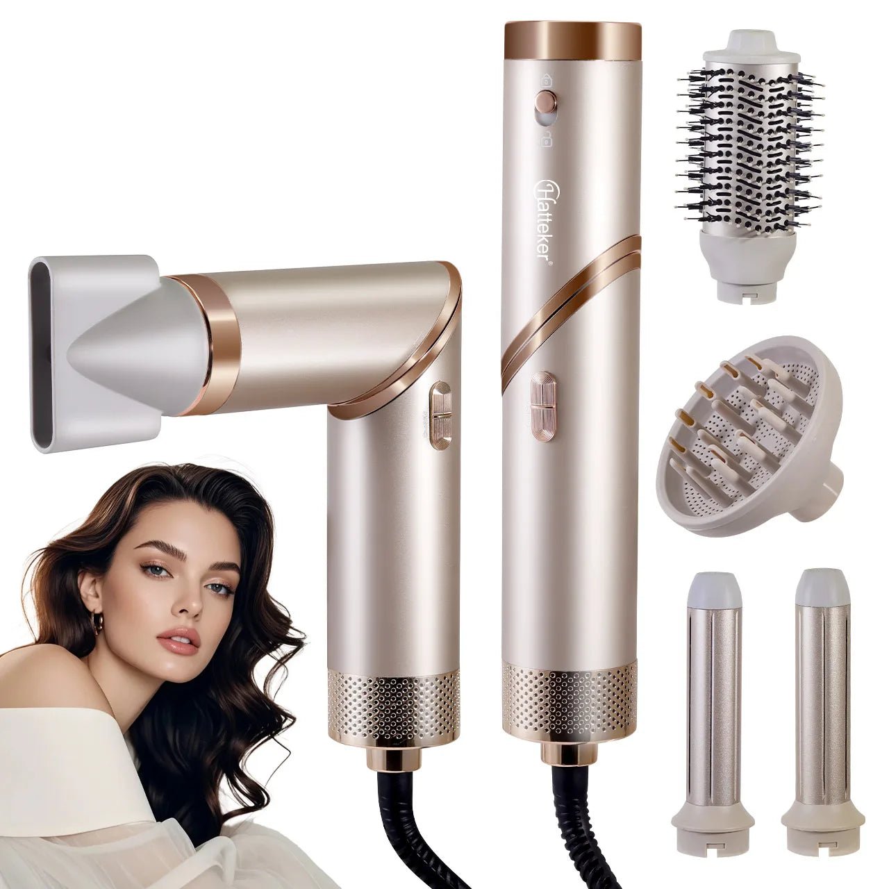 Hatteker Foldable Hair Dryer for Women Multi-Function Hot Air Brush Straight And Curly Blow Styler Lightweight Travel Dryer