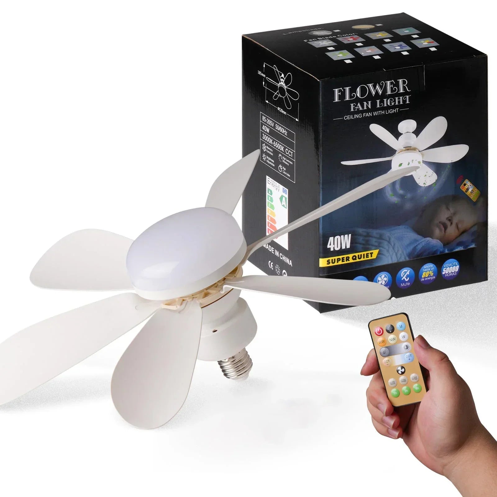 E27 with Remote LED 40W Ceiling Fan Light Dimming Function Suitable for Living Room Study and Home use 85-265V