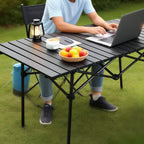 Foldable Camping Table Carbon Steel Picnic Table with Storage Mesh Bag Portable Outdoor BBQ Desk for Beach Backyard Party Games