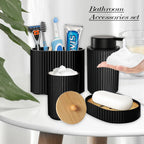 1set Bathroom Accessories Black Bath Toothbrush Holder, Foam Soap Dispenser, Cotton Ball Box and Soap Dish for Decorative