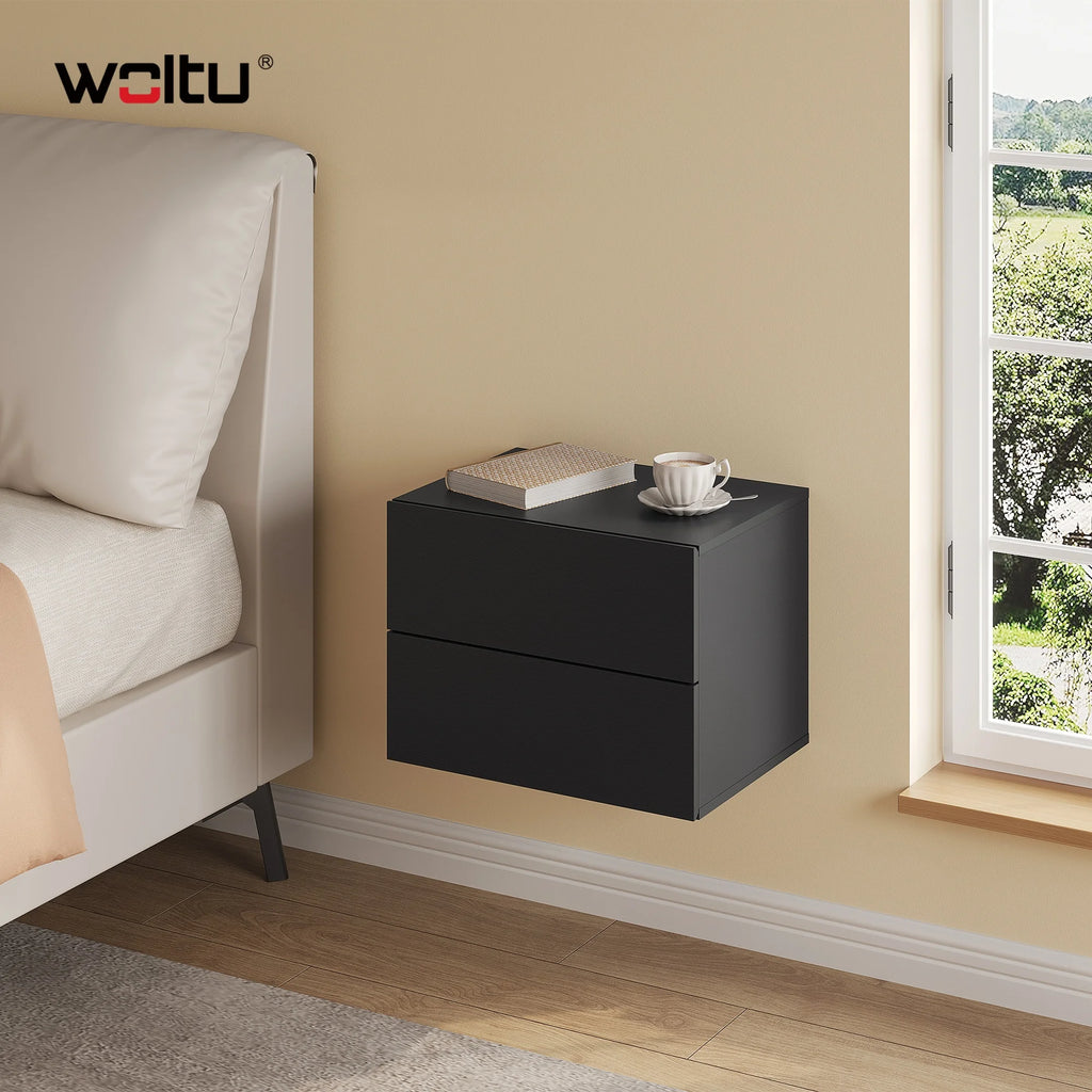 WOLTU 2PCS/Set Modern Bedroom Nightstand Hanging Bedside Table Wall Mounted Bedside Cabinet with Drawer for Living Room