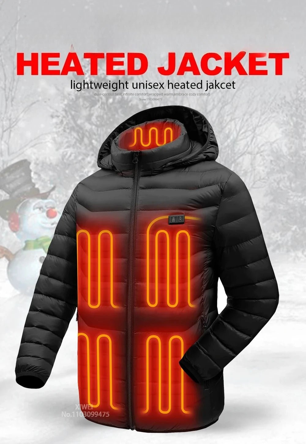 USB Self Heated Jacket Warm Coats Winter Thermal Skiing Camping Hiking Jacket