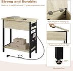 Side Table Sofa Coffee Table with Charging Station Bag Nightstand with 2 USB Ports 2 Sockets Folding Top End Table for Bedroom