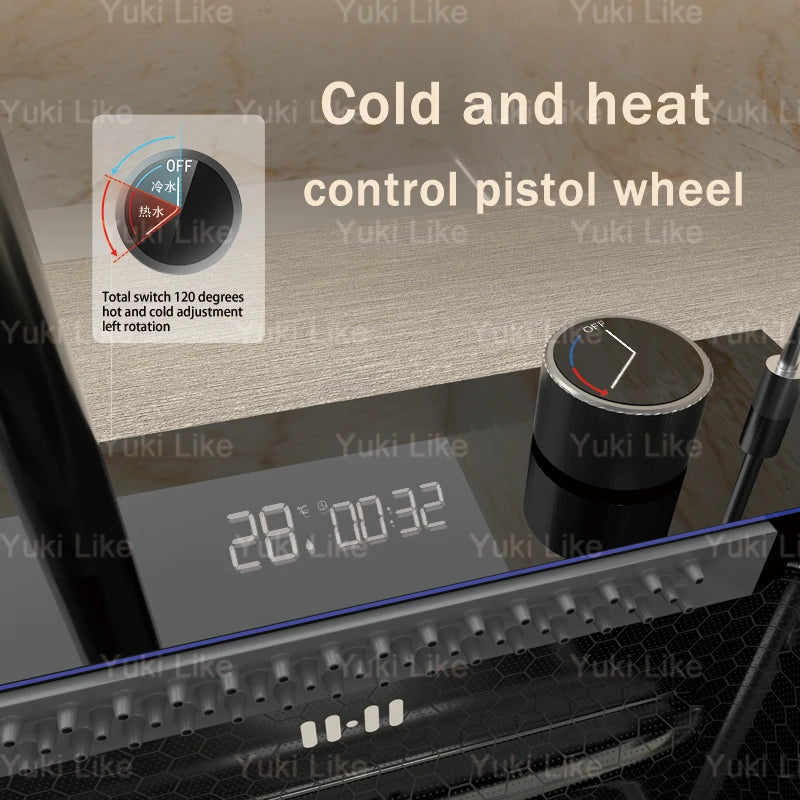 Stainless Steel Kitchen Sink With Waterfall Extra Large Single Bowl Digital Display Multifunctional Dishwashing Sinks