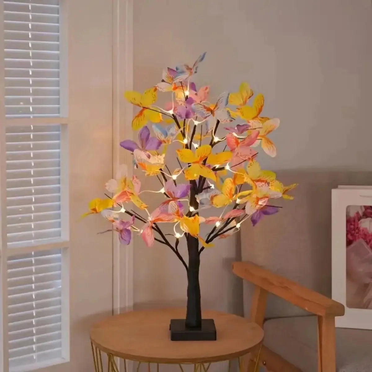 1Pc 23.62inch Colorful Butterfly Artificial Birch Tree Lights