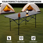 Foldable Camping Table Carbon Steel Picnic Table with Storage Mesh Bag Portable Outdoor BBQ Desk for Beach Backyard Party Games