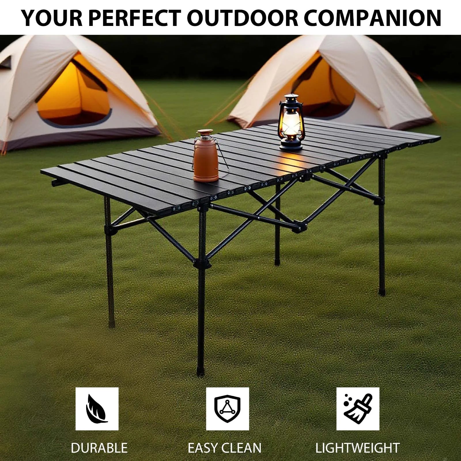 Foldable Camping Table Carbon Steel Picnic Table with Storage Mesh Bag Portable Outdoor BBQ Desk for Beach Backyard Party Games
