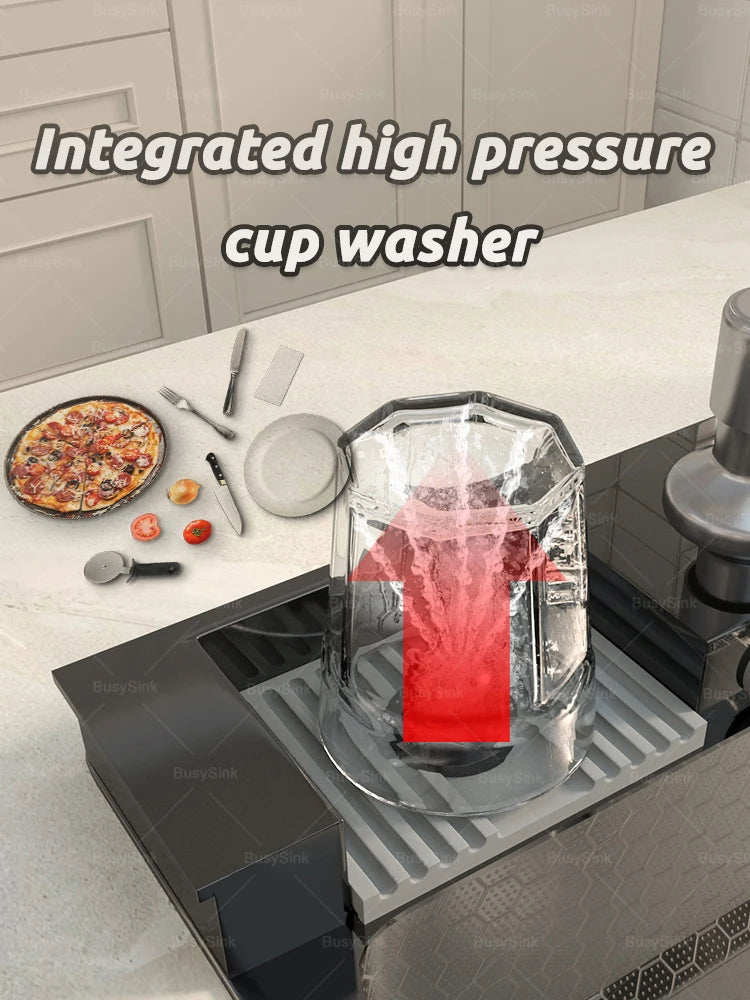 Stainless Steel Kitchen Sink With Waterfall Extra Large Single Bowl Digital Display Multifunctional Dishwashing Sinks