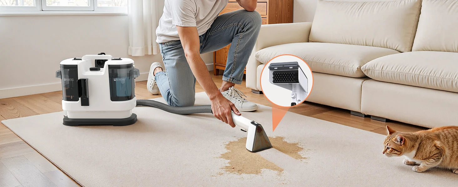 Powerful Carpet Cleaner 15kPa Lubluelu V6 w/ 1.75L Dual Tanks, 5M Cord 1.7M Hose - Deep Clean Sofa Mattress Car Seat Pet Stains