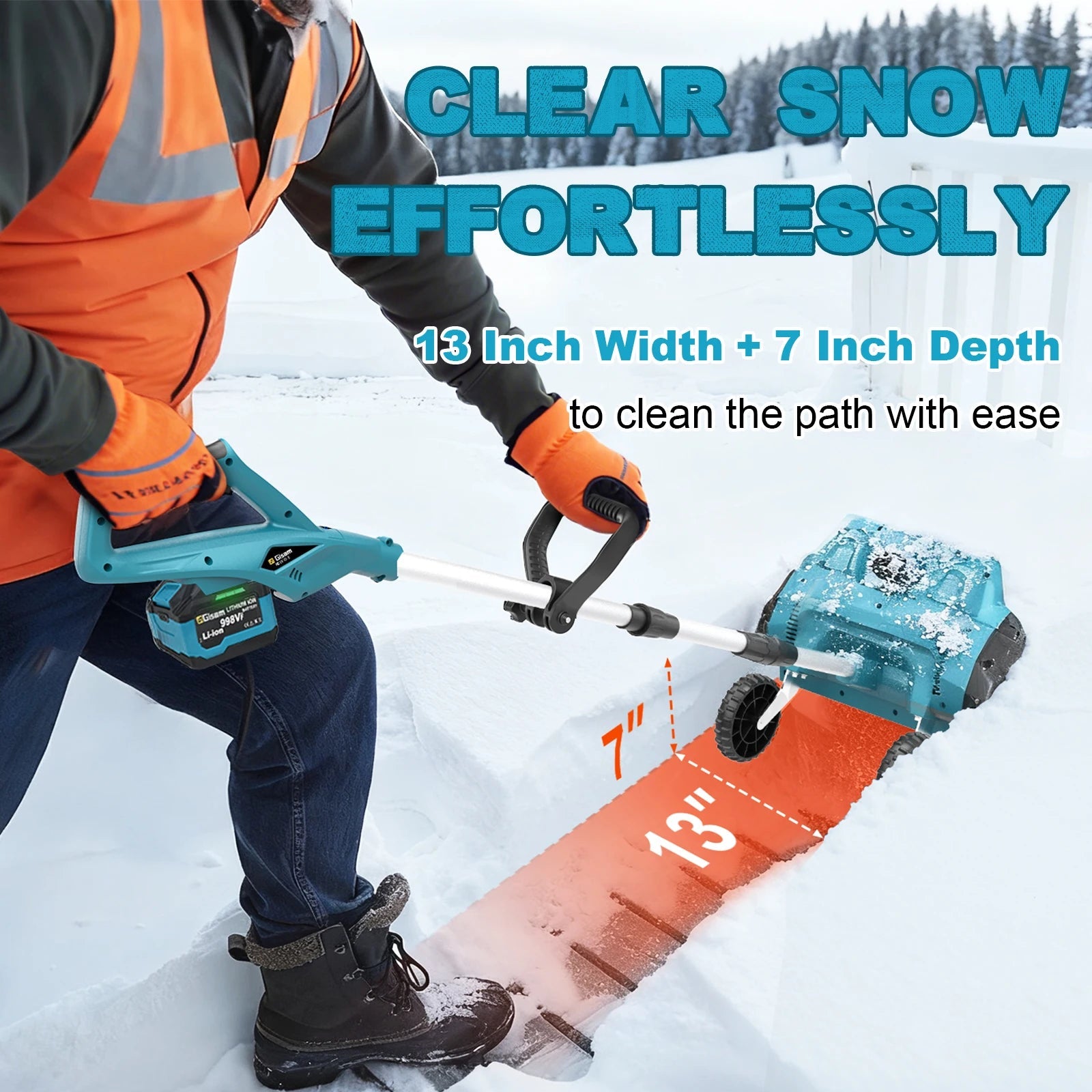 13inch Brushless Electric Snow Plow Sweeper - Cordless 18V Battery Pin - Motionshop