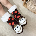 Thermal Winter Warm Slipper Socks Non Slip Grip Fluffy Fuzzy Slipper Socks Short Furry Monkey