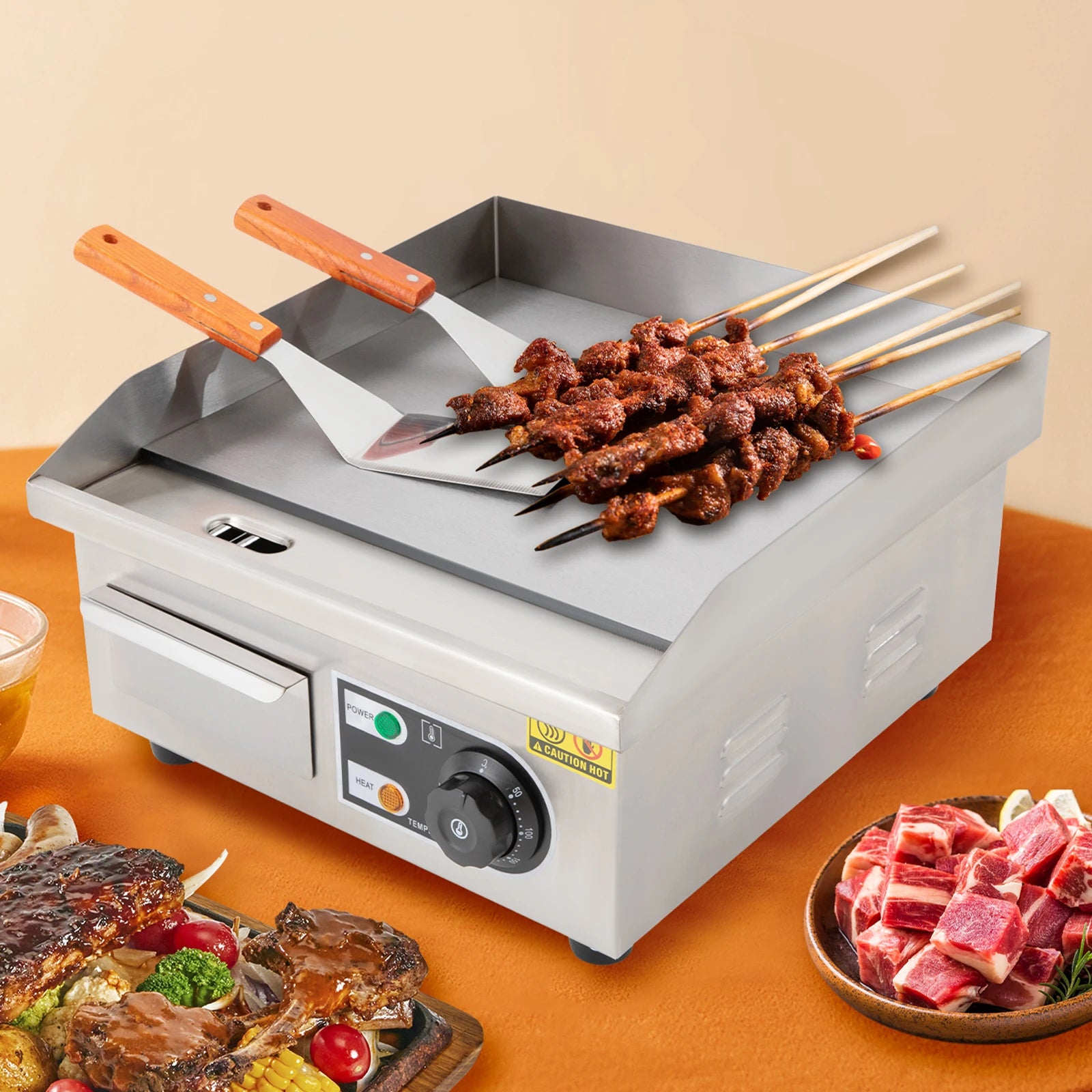 2000W Modern Stainless Steel Electric Griddle, 5.5*38*21cm Silver Electric Griddle for Processing Pancakes, Bacon, Baked Cheese
