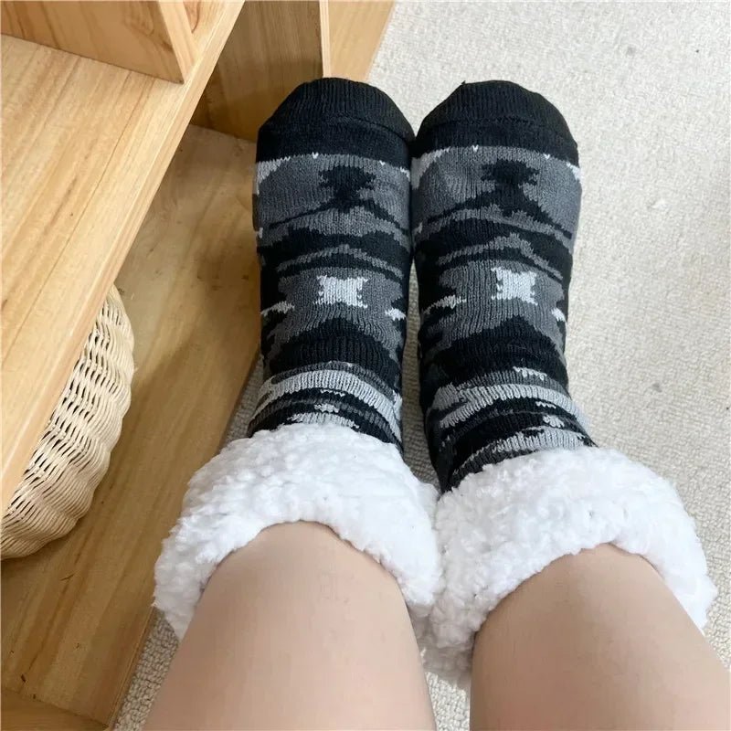 Thermal Winter Warm Slipper Socks Non Slip Grip Fluffy Fuzzy Slipper Socks Short Furry Monkey