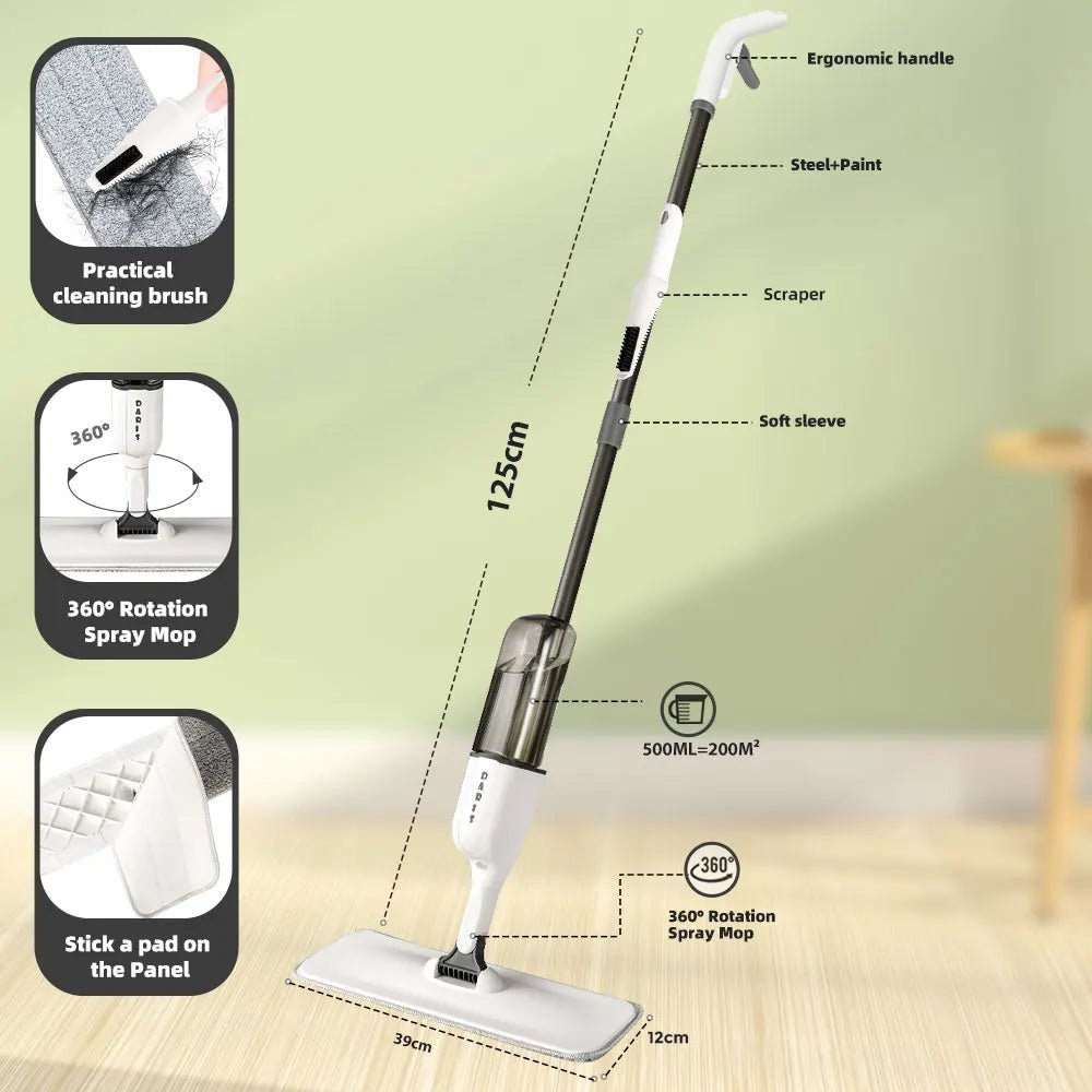 Spray Mop With Reusable Microfibers Pads 360° Rotation Floor Cleaning Mop 500ML Big Capacity Square Triangle Bottle