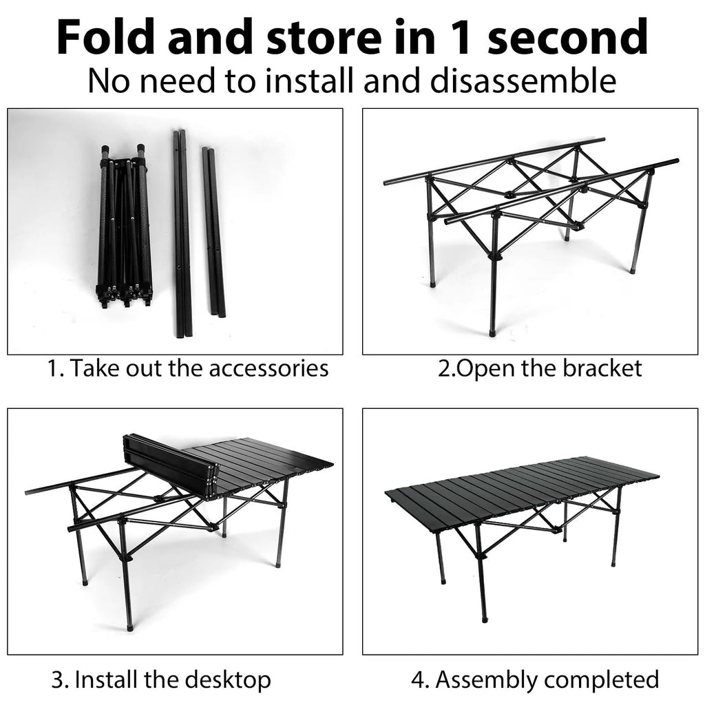 Foldable Camping Table Carbon Steel Picnic Table with Storage Mesh Bag Portable Outdoor BBQ Desk for Beach Backyard Party Games