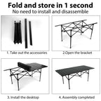 Foldable Camping Table Carbon Steel Picnic Table with Storage Mesh Bag Portable Outdoor BBQ Desk for Beach Backyard Party Games
