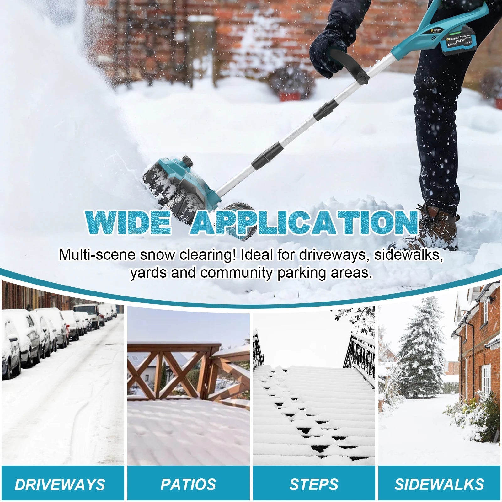 13inch Brushless Electric Snow Plow Sweeper - Cordless 18V Battery Pin - Motionshop